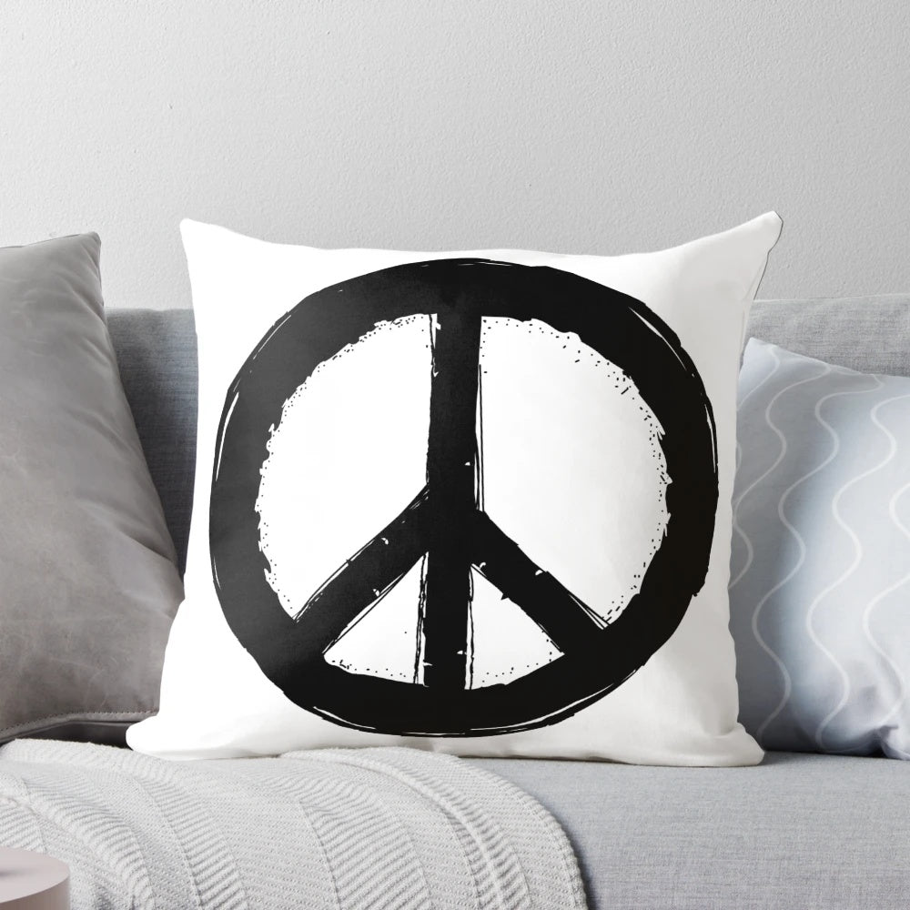 Vintage retro boho peace sign printed on a soft, decorative pillow