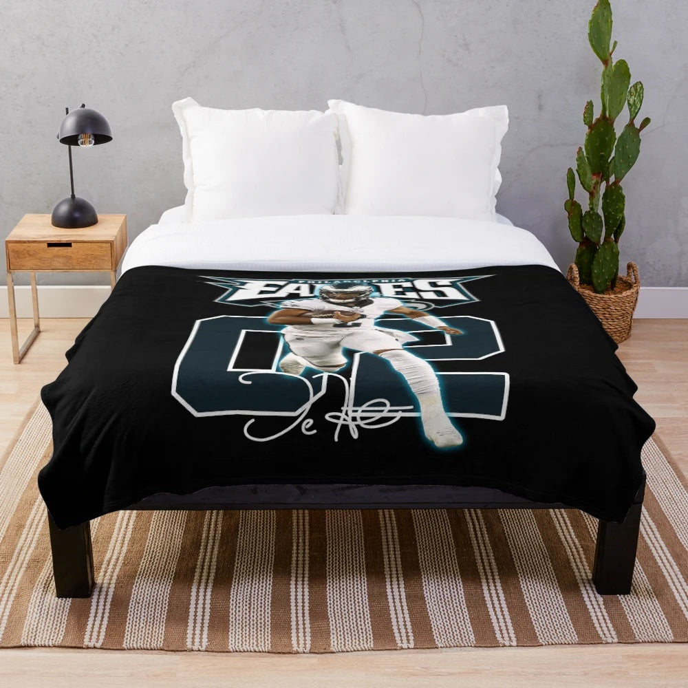 Vintage Retro Football Plush Blanket featuring Jalen Hurts' Signature