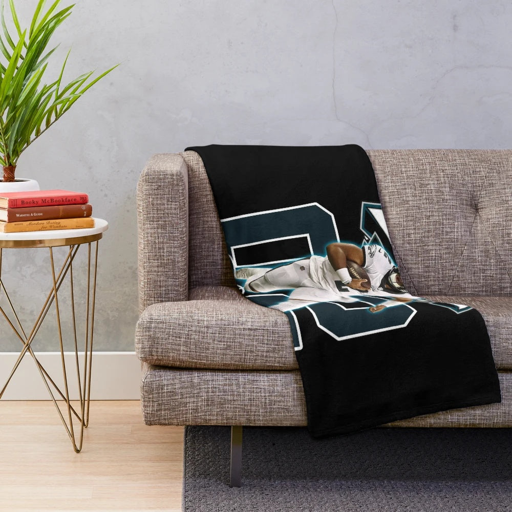 Vintage Retro Football Plush Blanket featuring Jalen Hurts' Signature