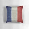 Vintage retro-style pillow featuring the flag of France in a distressed, aged look