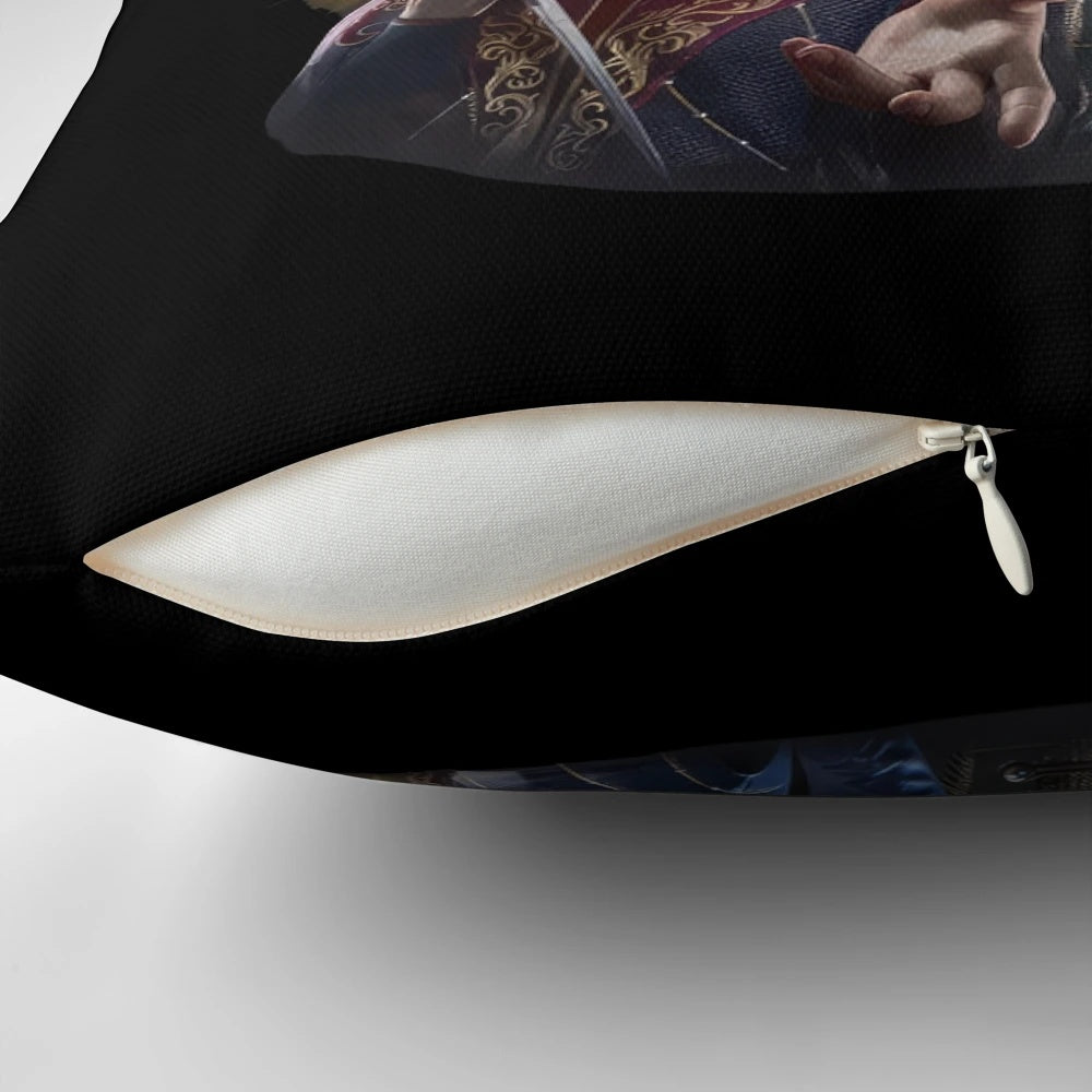 Vintage retro-style pillow design featuring Astarion, a character from the Baldur's Gate 3 video game.