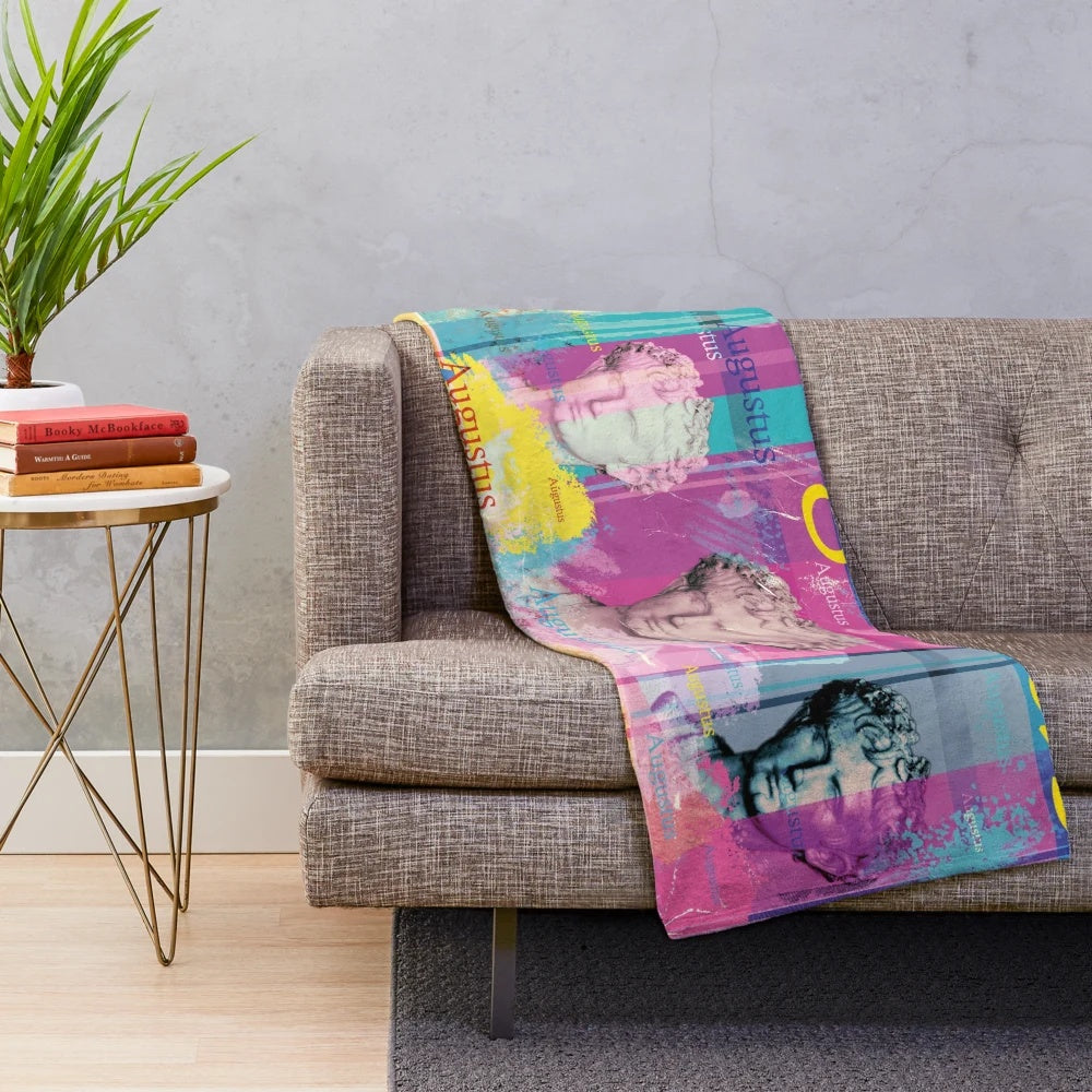 Vintage retro portrait of Roman Emperor Augustus on plush blanket