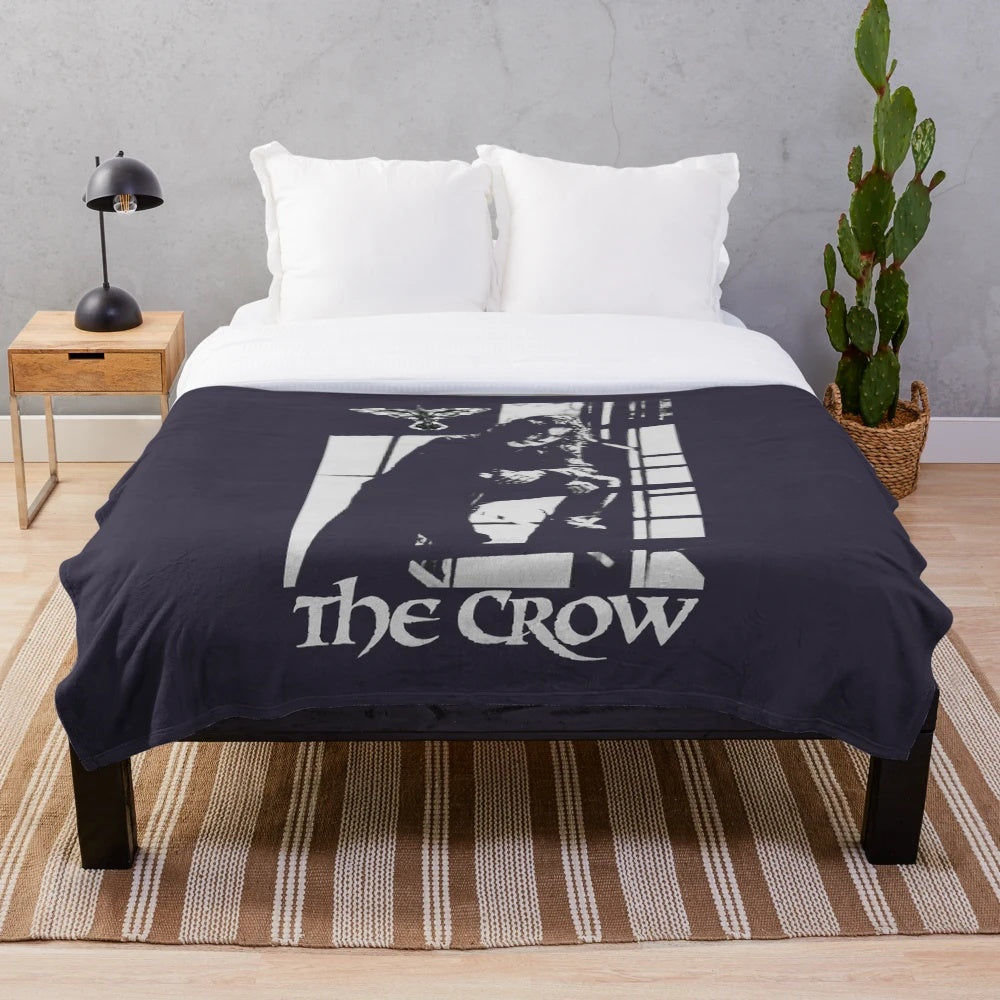 Vintage Retro The Crow Movie Plush Blanket featuring a raven and gothic horror elements