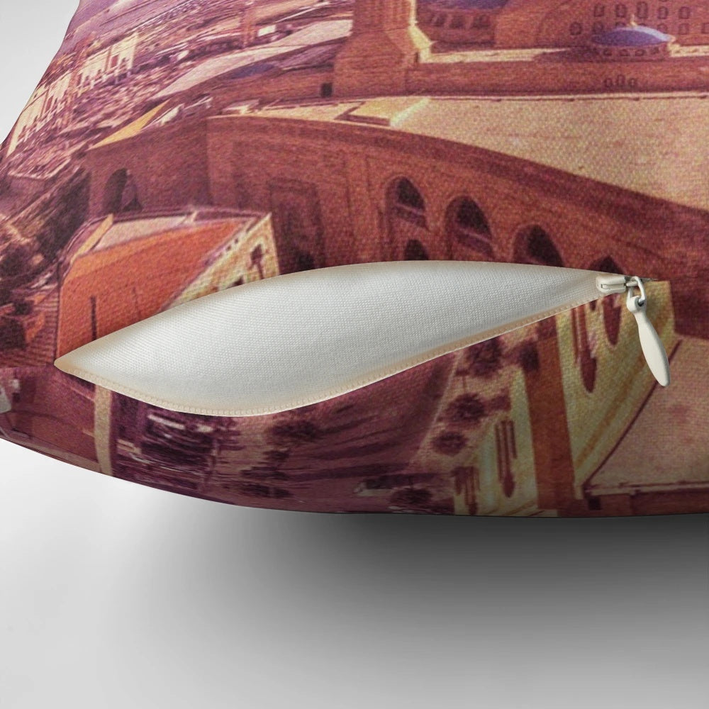 A surreal digital art collage of a vintage retro car floating over the streets of Lebanon.