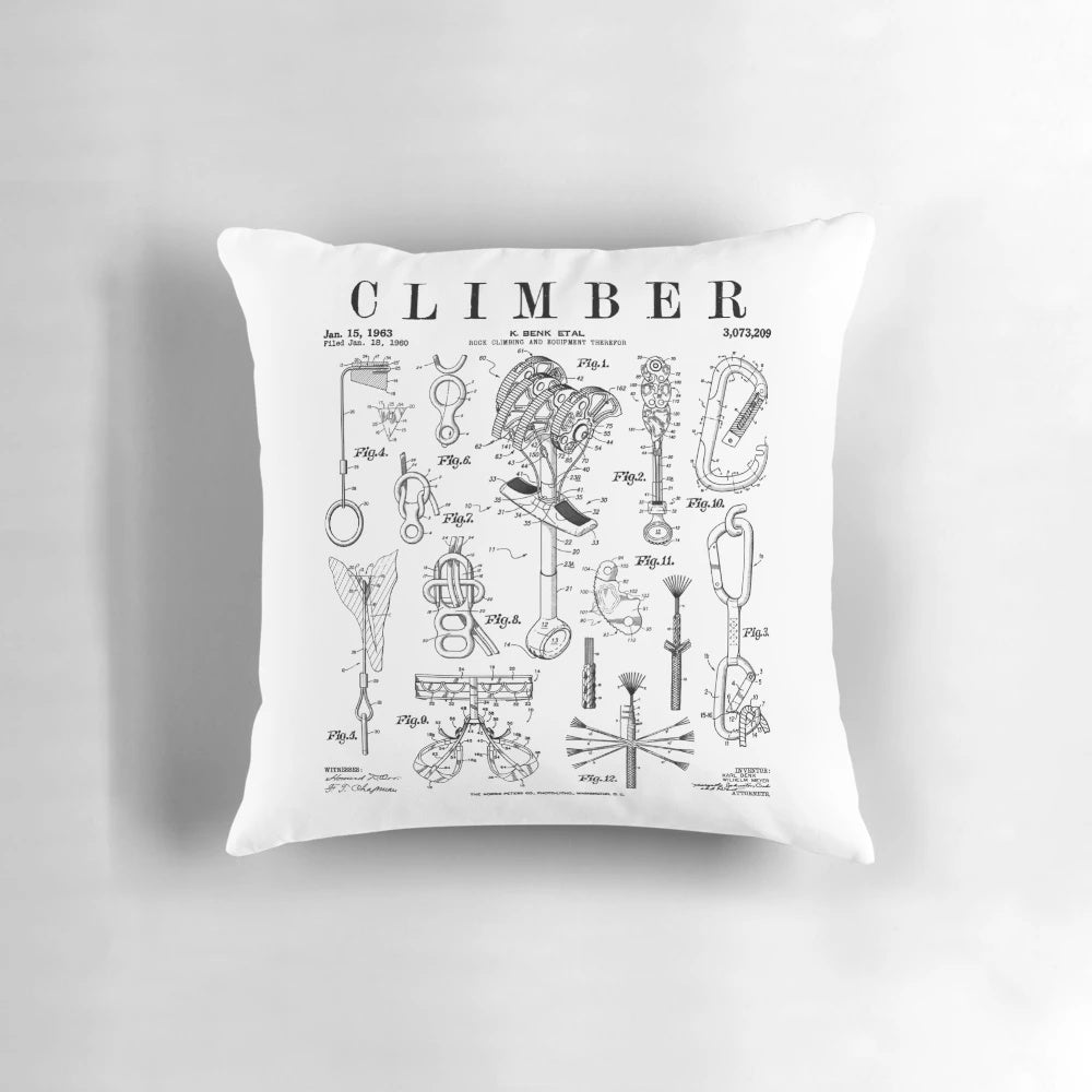 Vintage patent illustration of a rock climber on a pillow