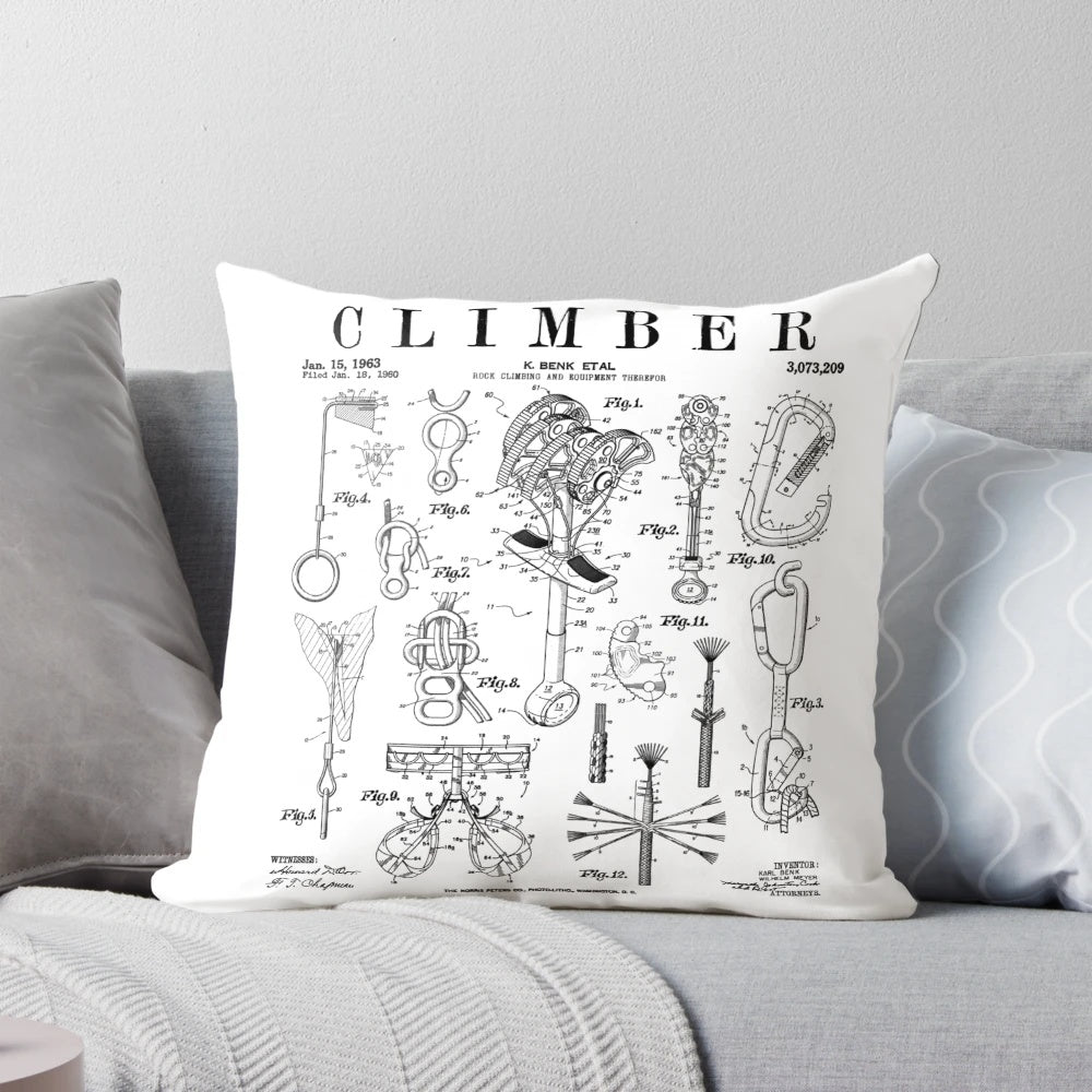 Vintage patent illustration of a rock climber on a pillow