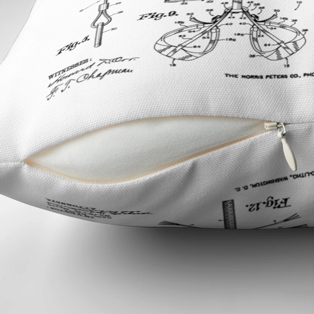 Vintage patent illustration of a rock climber on a pillow