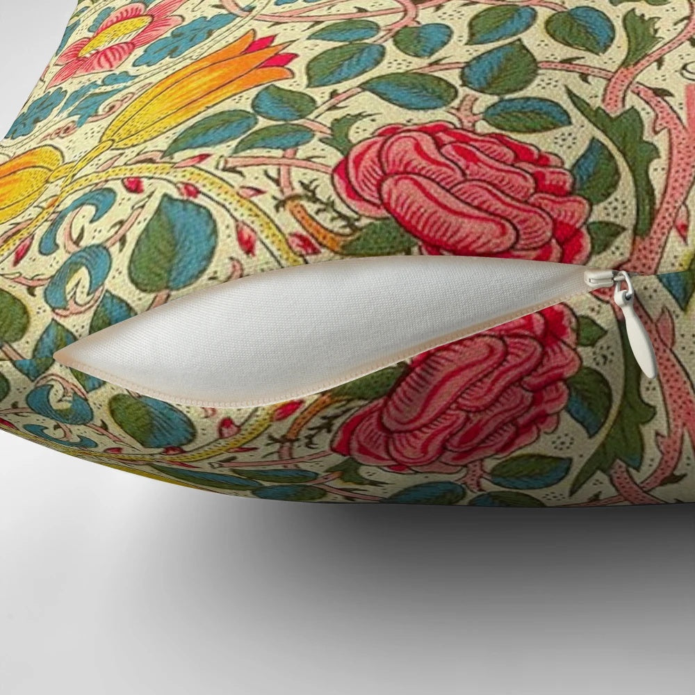 Vintage pink rose chintz pillow with classic William Morris floral pattern