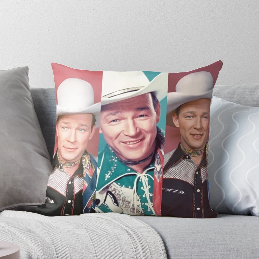 Vintage Roy Rogers collage print decorative pillow, featuring the iconic movie star in a retro, classic aesthetic design.