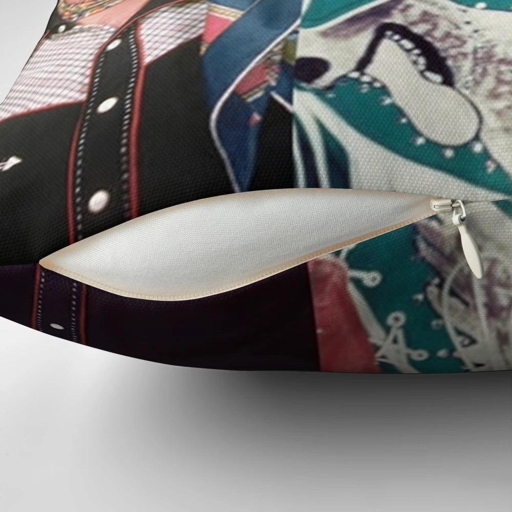 Vintage Roy Rogers collage print decorative pillow, featuring the iconic movie star in a retro, classic aesthetic design.