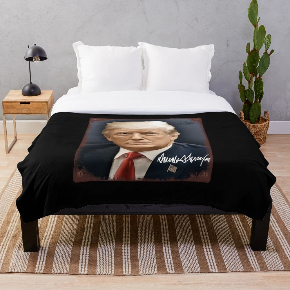 Vintage Donald Trump painting on metal design plush blanket