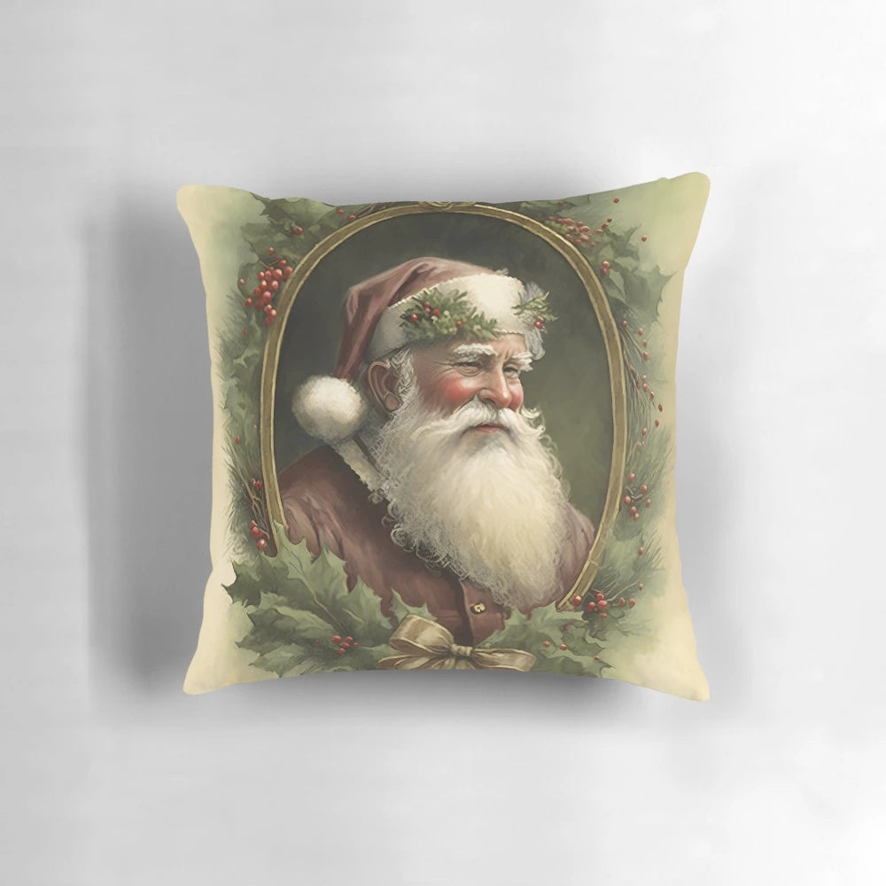 Vintage watercolor painting of Santa Claus in old fashioned yuletide attire
