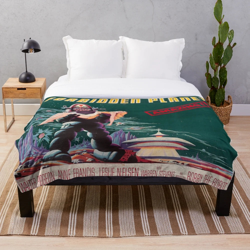 Vintage Sci-Fi Movie Poster Inspired Plush Blanket