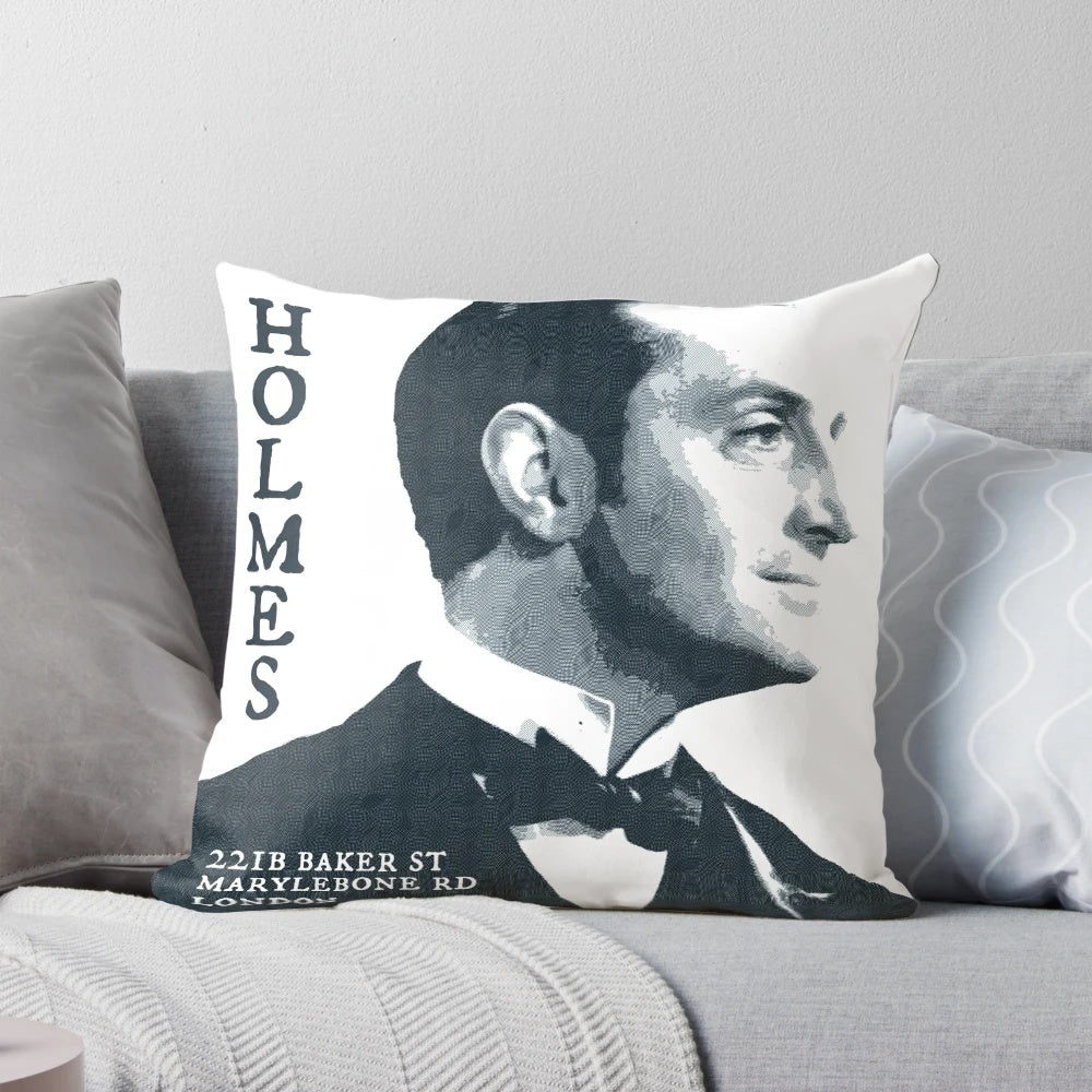 Vintage Sherlock Holmes Basil Rathbone Pillow with Engraved Portrait