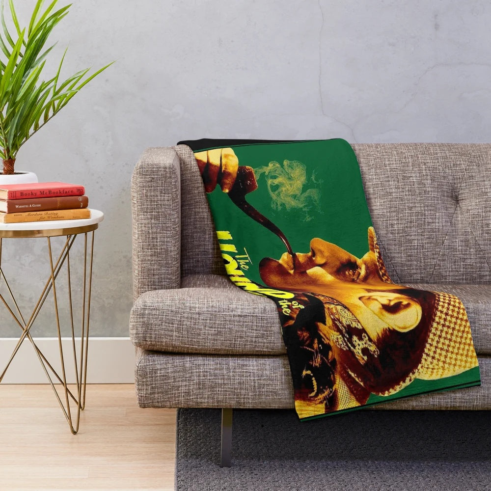 Vintage-style plush blanket featuring the iconic Sherlock Holmes and Hound of the Baskervilles imagery
