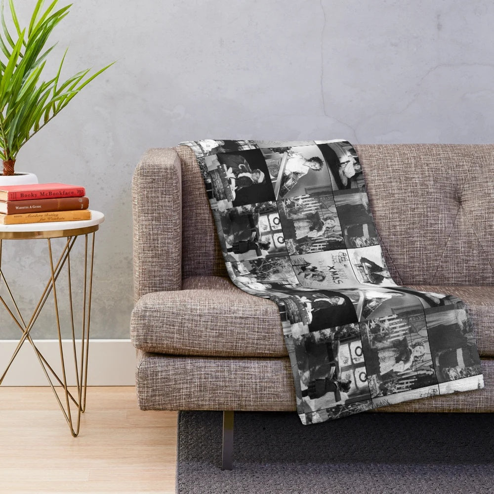 Vintage-inspired Shirley Temple plush blanket with winter and holiday motifs