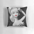 Vintage Silkstone Barbie Doll Pillow with Red Lipstick and Black and White Fashion