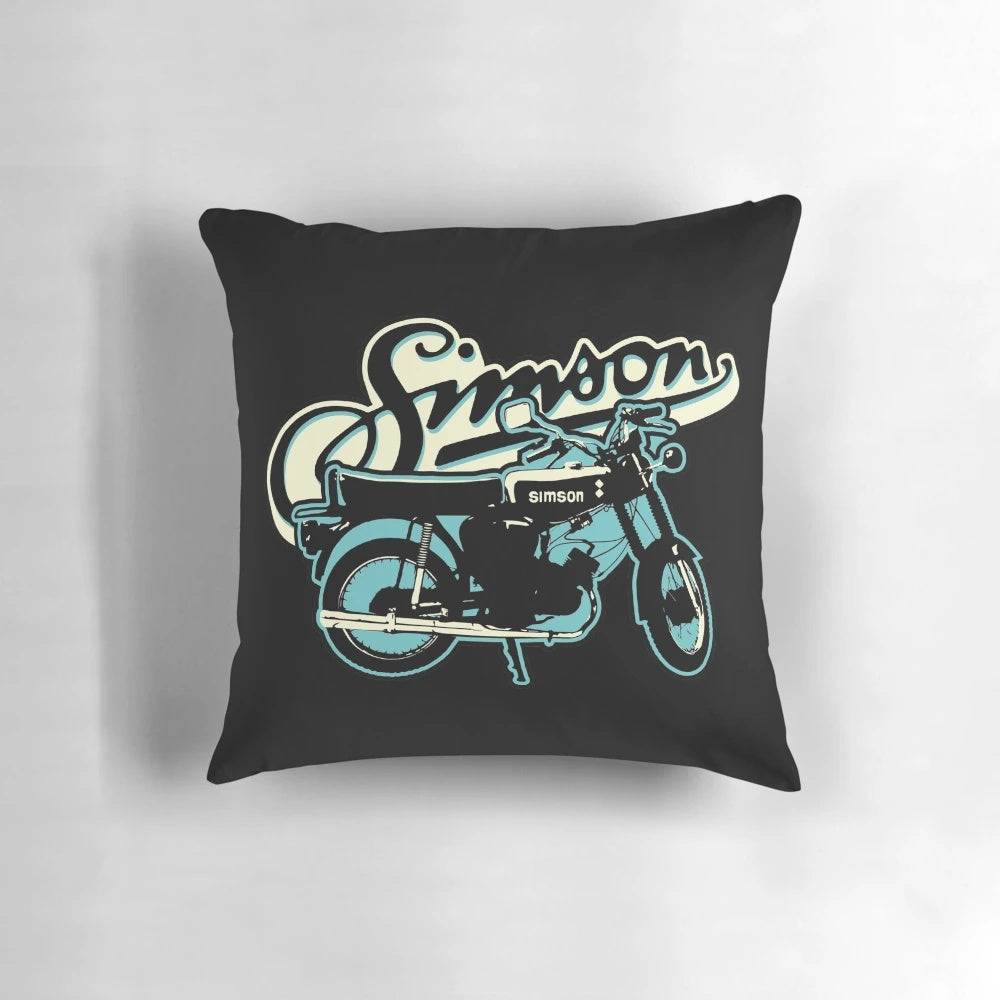 A plush pillow featuring the iconic Simson S51 moped, perfect for fans of classic East German vehicles.