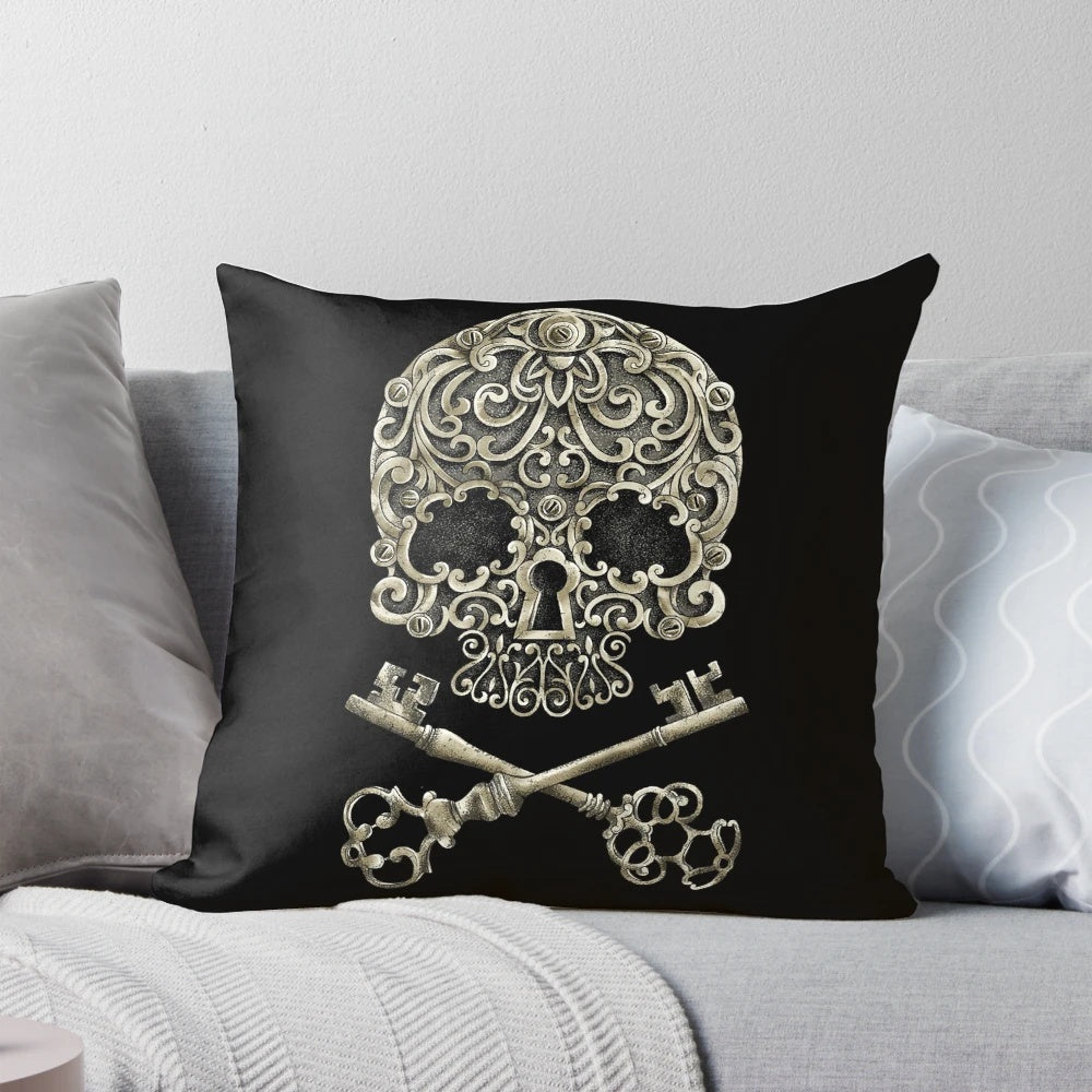 Vintage skull secrets pillow with unique alanmaia skull design