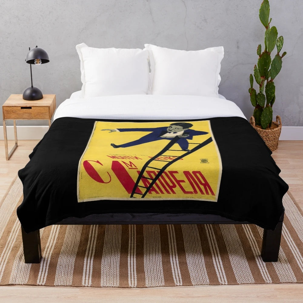 Vintage Soviet cinema poster plush blanket featuring iconic Soviet film imagery