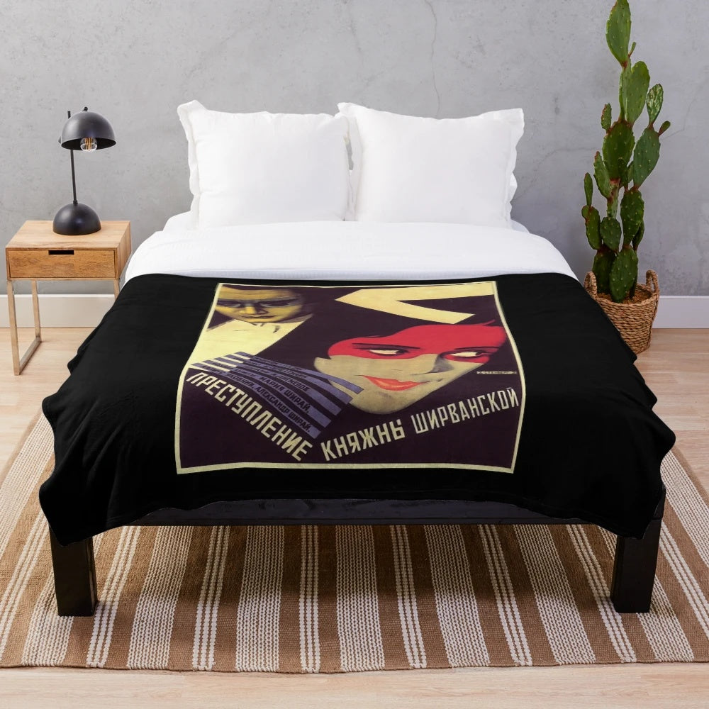 Vintage Soviet cinema posters printed on a soft, plush throw blanket