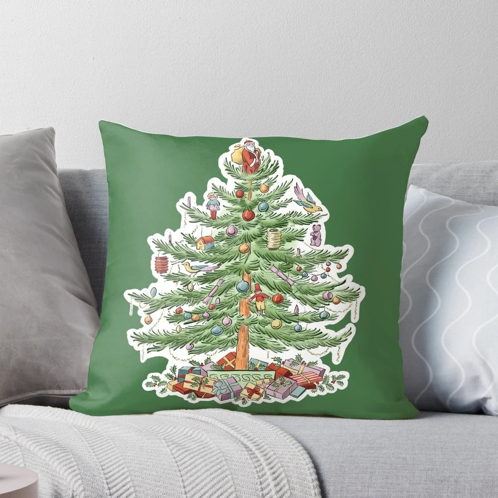 Vintage-style Spode Christmas tree design throw pillow for holiday home decor