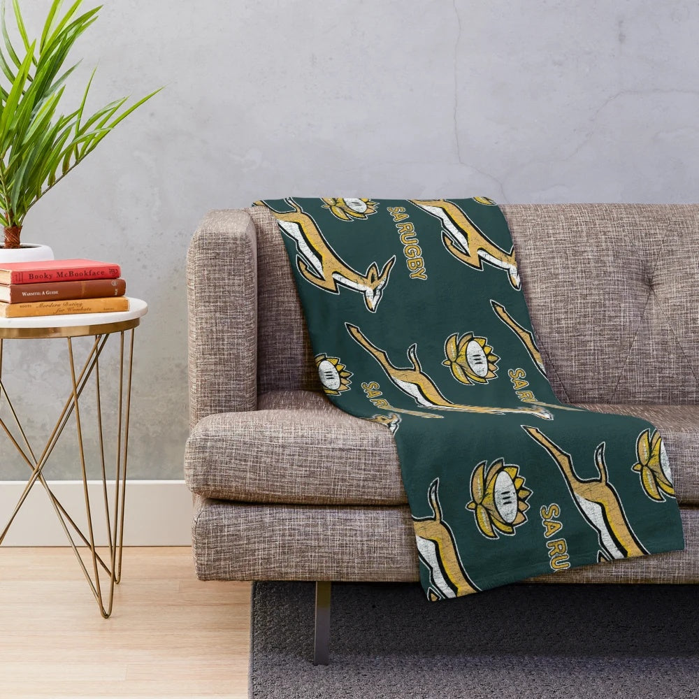 Vintage Springbok logo inspired plush blanket for South African rugby fans