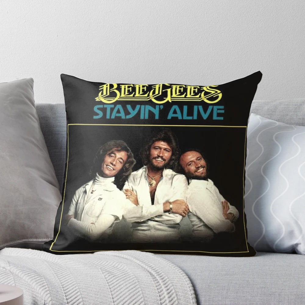 Vintage-inspired "Stayin' Alive" country music themed decorative throw pillow