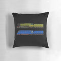 Pillow featuring classic British steam locomotives Flying Scotsman and Mallard