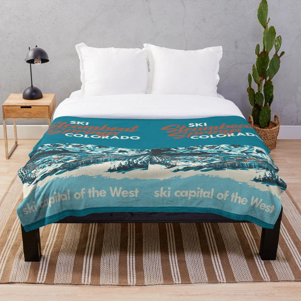 Vintage Steamboat Springs ski poster inspired plush blanket