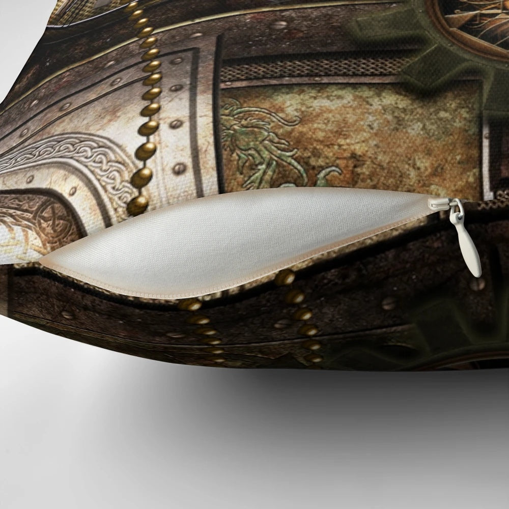 Vintage Steampunk-Inspired Clockwork Pillow with Gears and Metallic Details