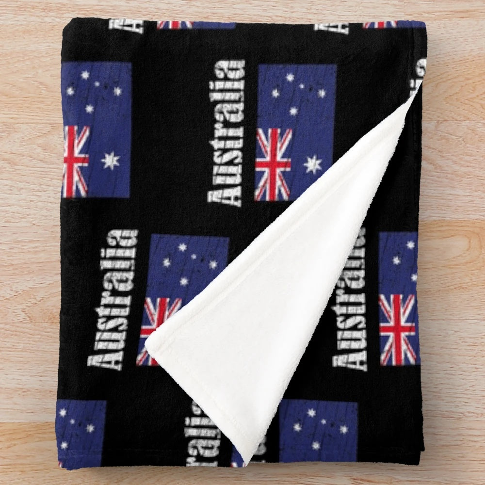 Vintage-style Australia flag graphic printed on a soft, cozy plush blanket
