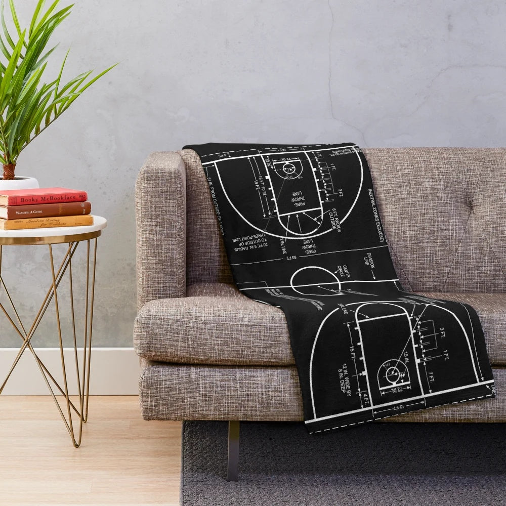 Vintage-style basketball court design plush blanket