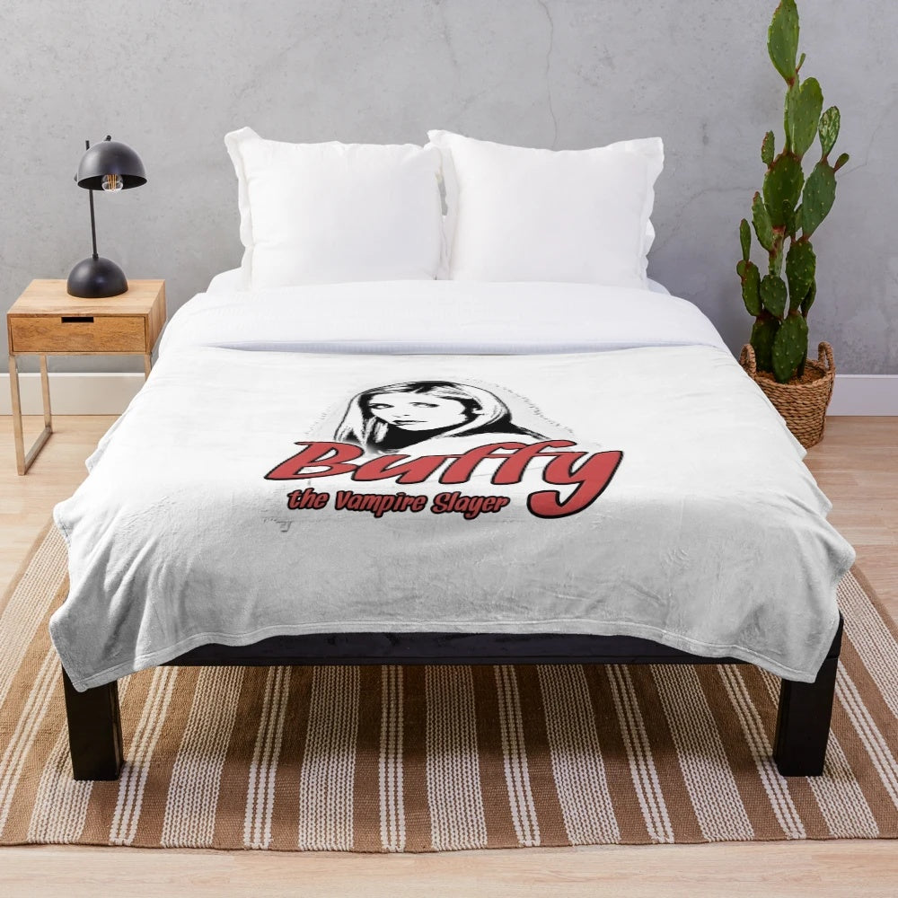 Vintage-style Buffy the Vampire Slayer plush blanket featuring a cool graphic design