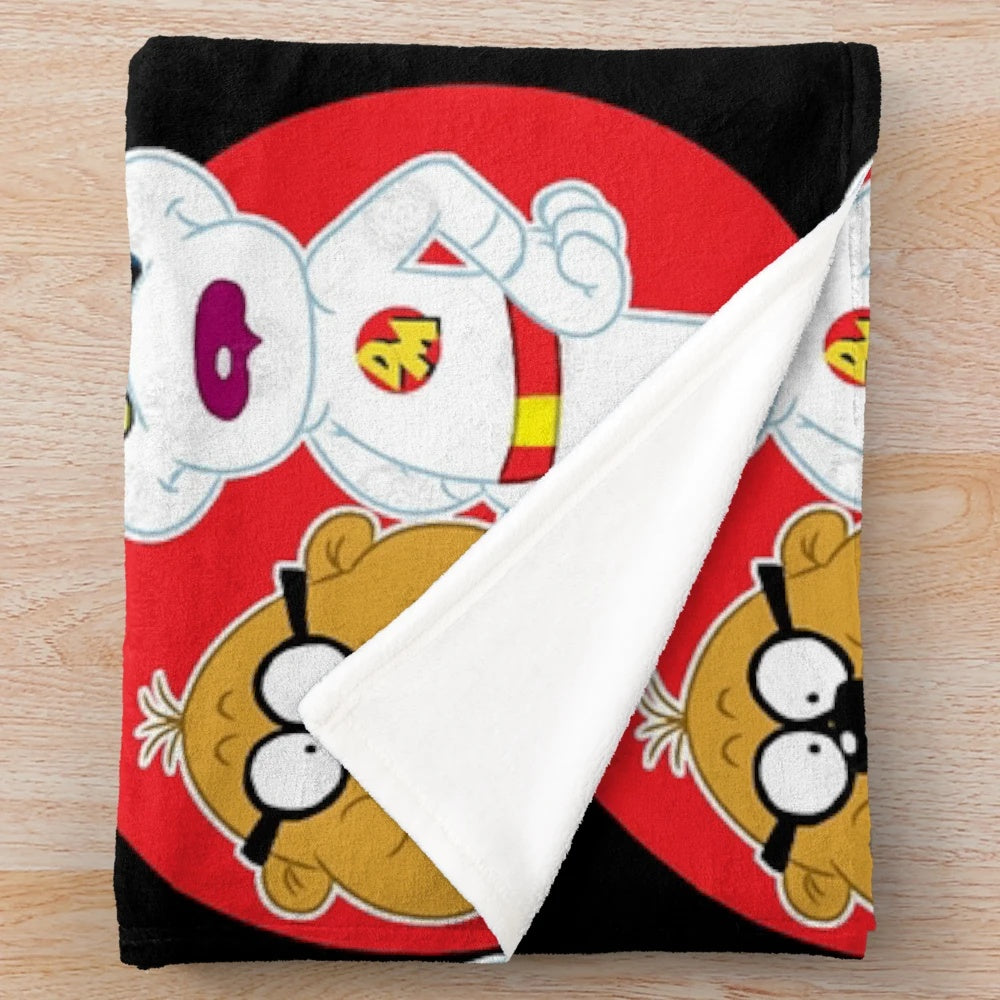 Danger Mouse plush blanket with retro 1980s cartoon design