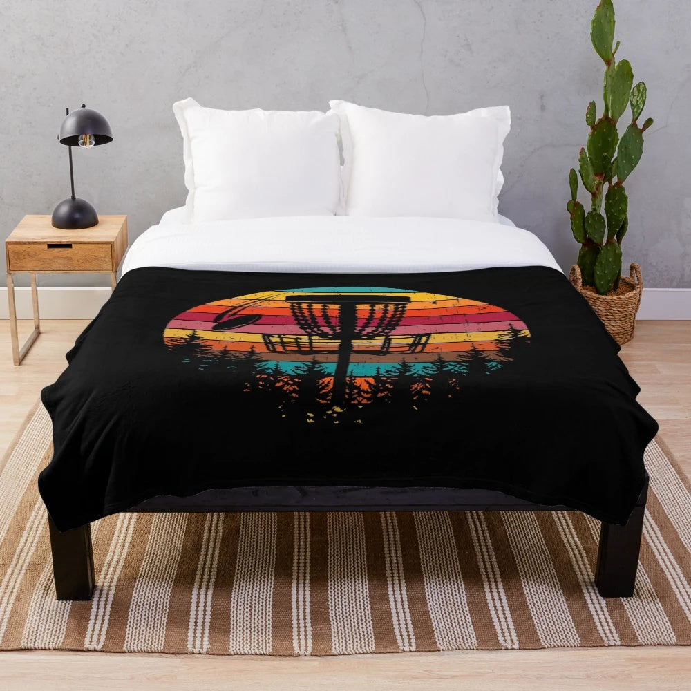Vintage-style disc golf plush blanket with a retro design