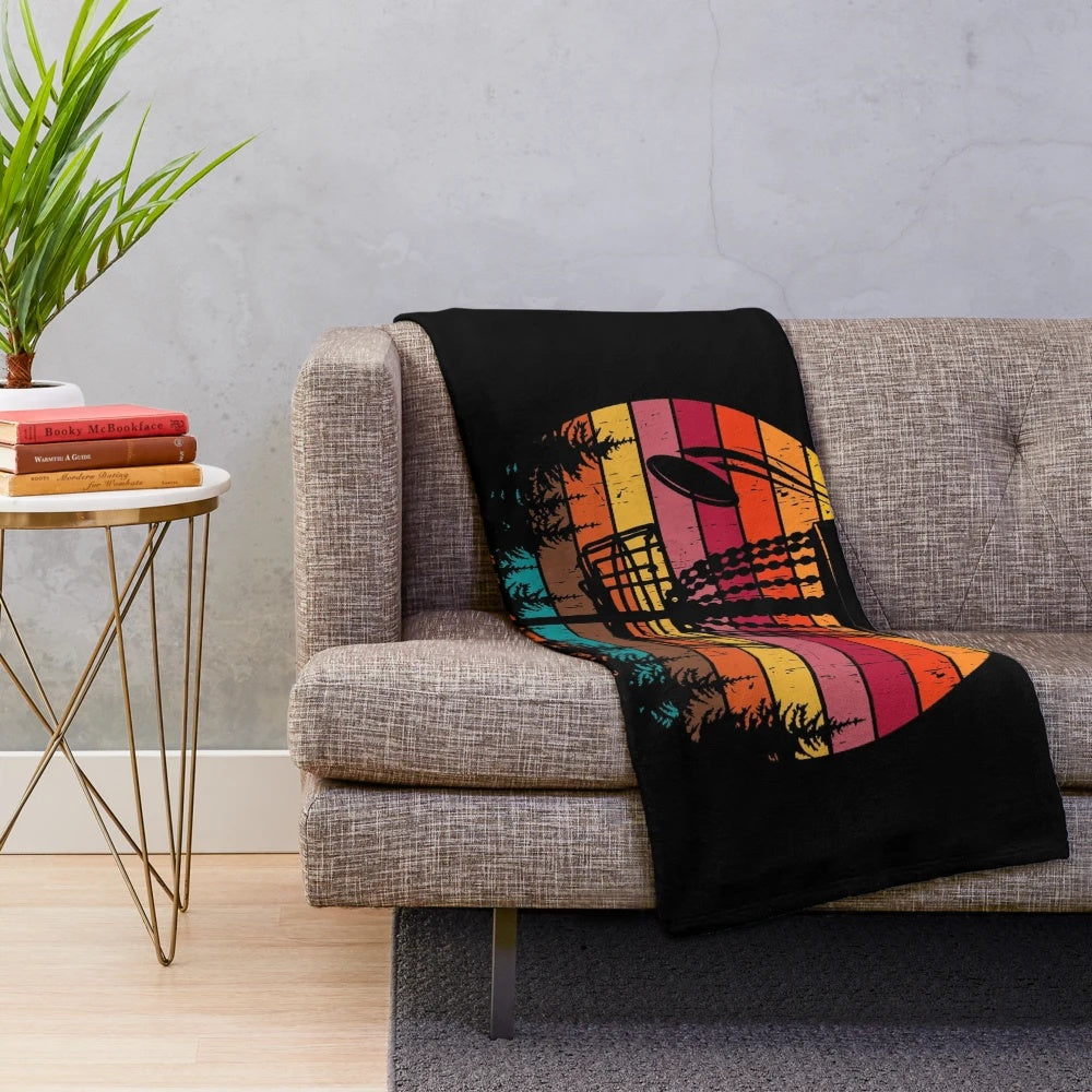 Vintage-style disc golf plush blanket with a retro design