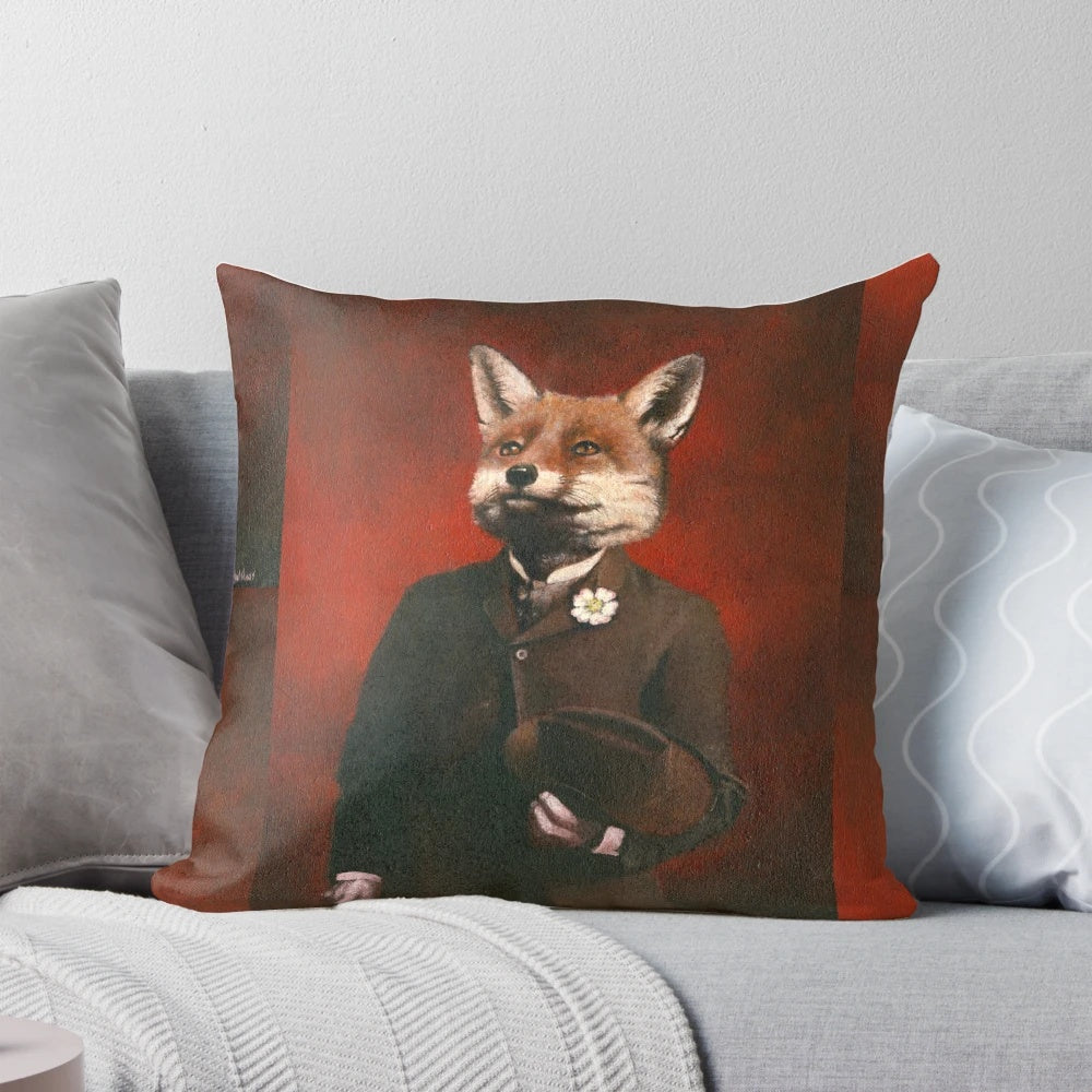 Vintage-style illustration of a proud, dapper red fox wearing an Edwardian-era suit