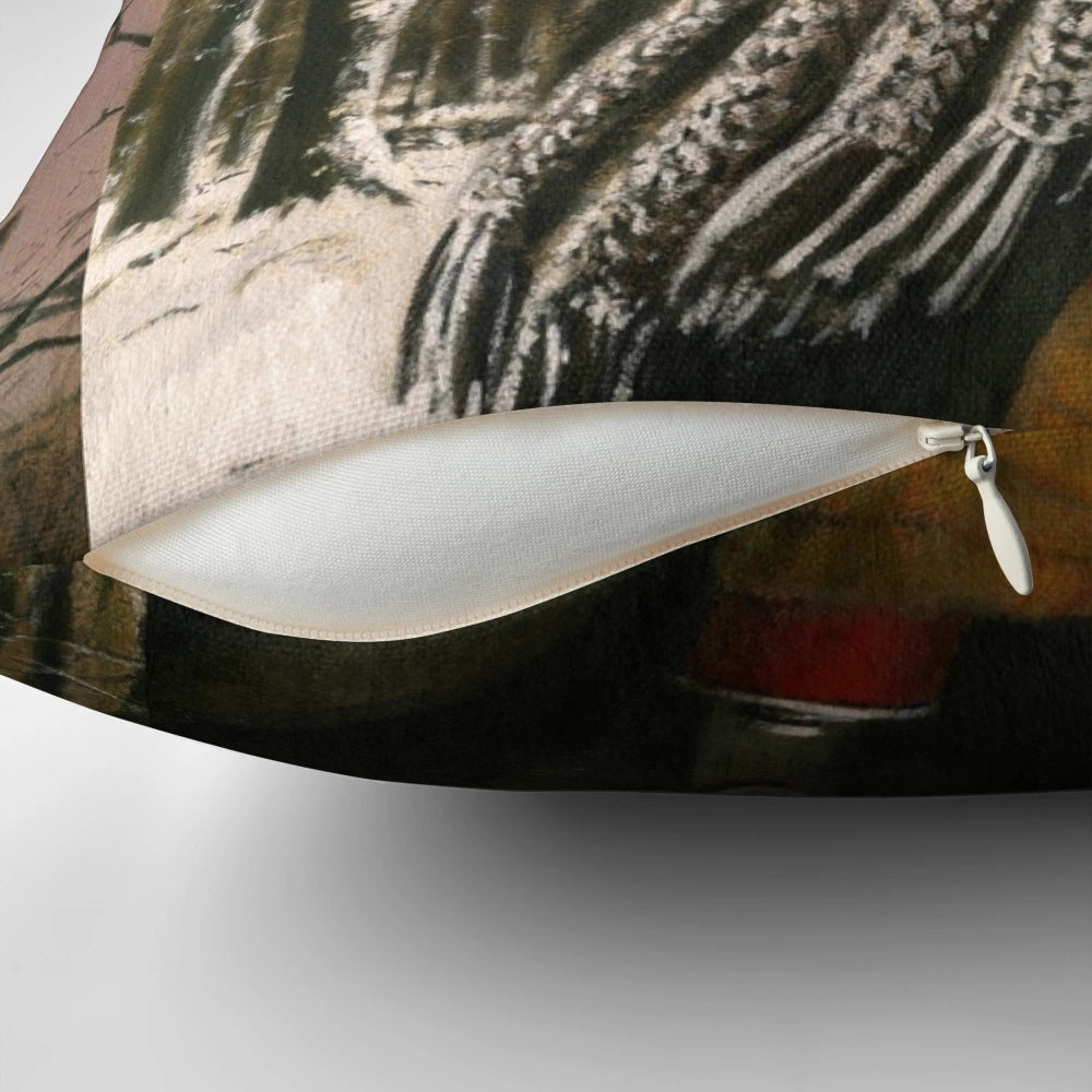 Vintage-style fox in a winter snow scene on a decorative accent pillow