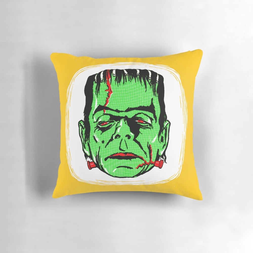 Vintage 1960's style Frankenstein pillow with a classic monster design