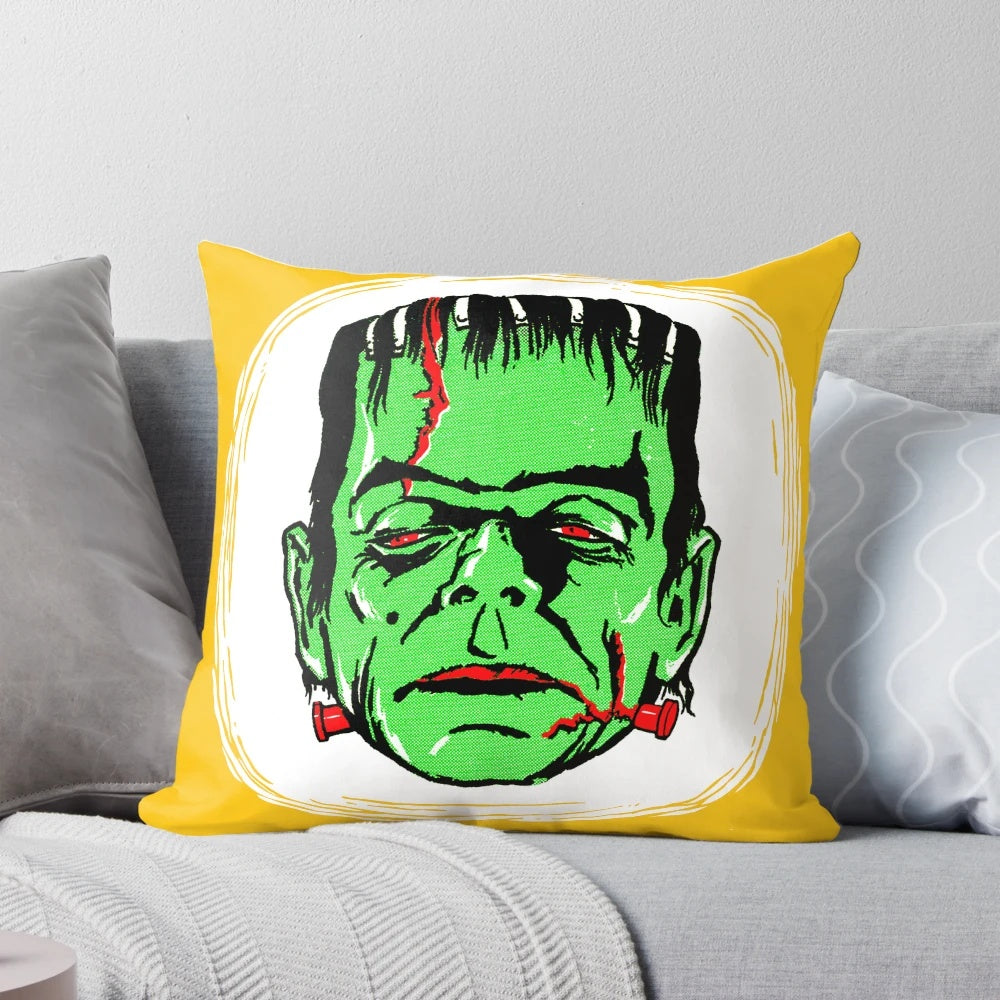 Vintage 1960's style Frankenstein pillow with a classic monster design