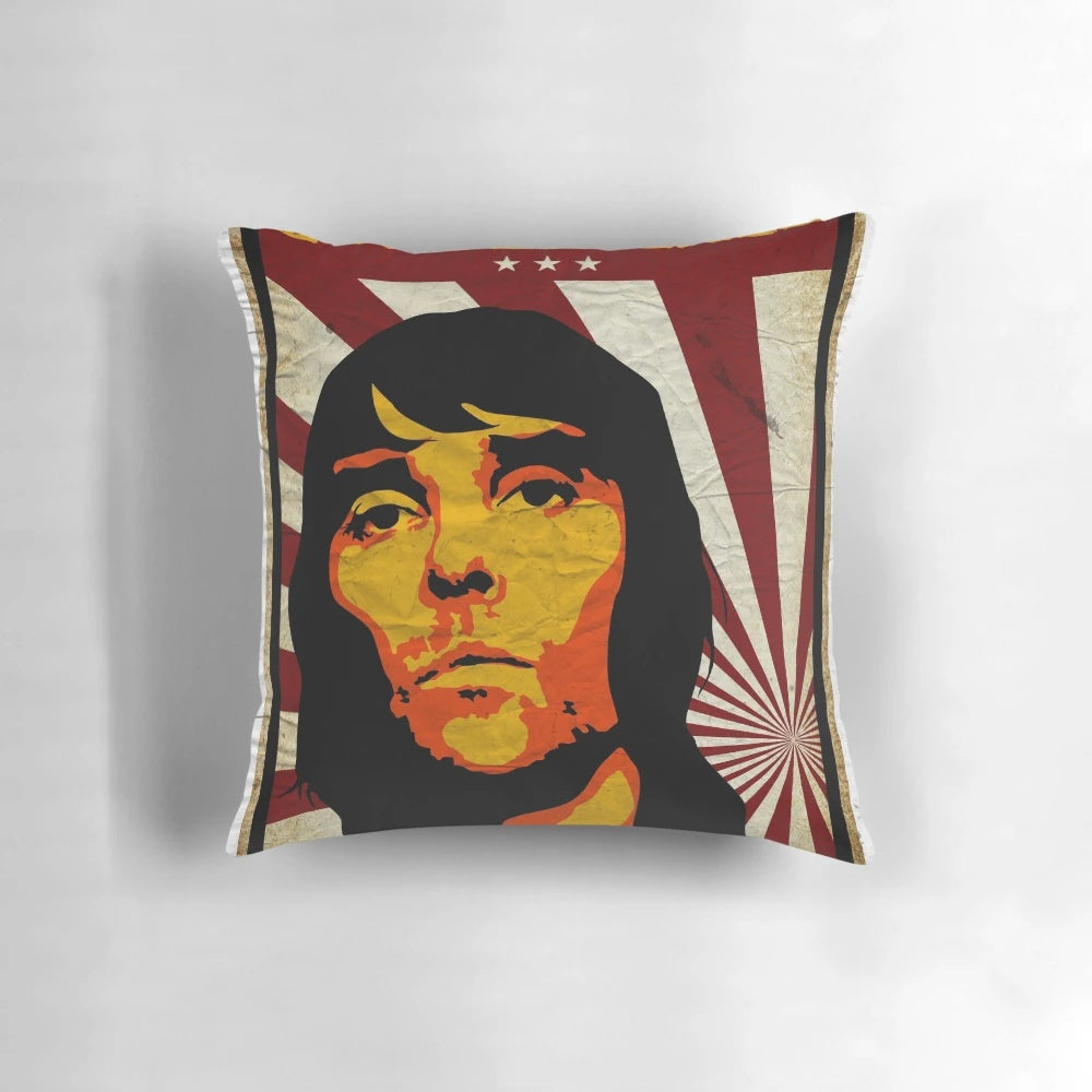 Vintage-inspired golden gaze pillow with a classic brown bolt design