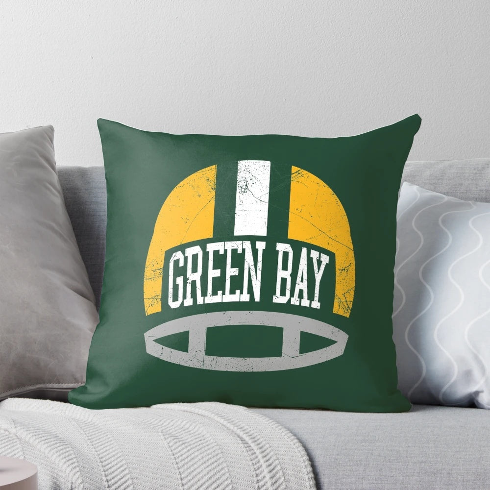 Vintage-style Green Bay Packers retro helmet-inspired decorative throw pillow
