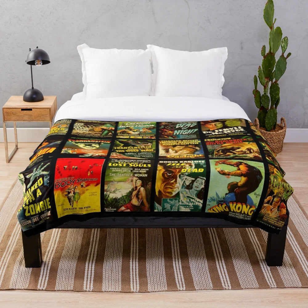 Vintage style horror movie poster inspired plush blanket