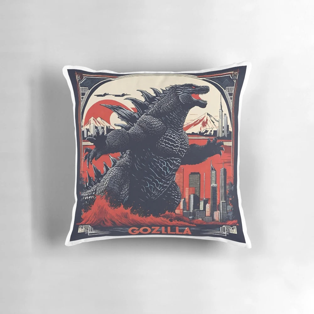 Vintage-inspired Japanese monster pillow with Godzilla-like design
