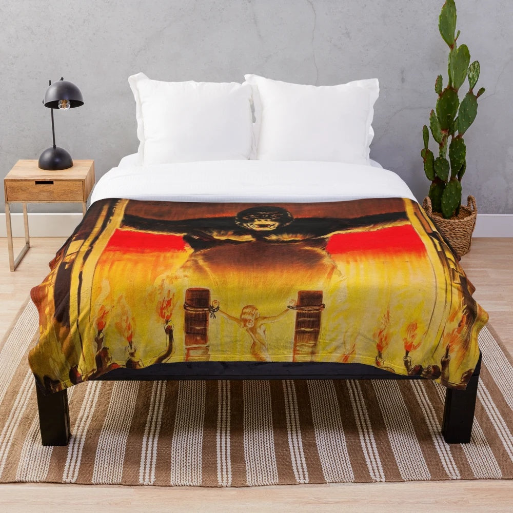Vintage-style plush blanket featuring the iconic King Kong movie poster