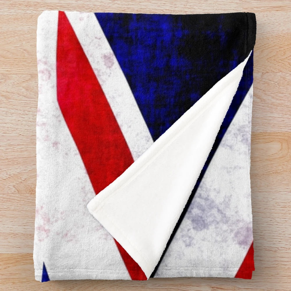 Large vintage-style plush blanket featuring the Union Jack flag of the United Kingdom