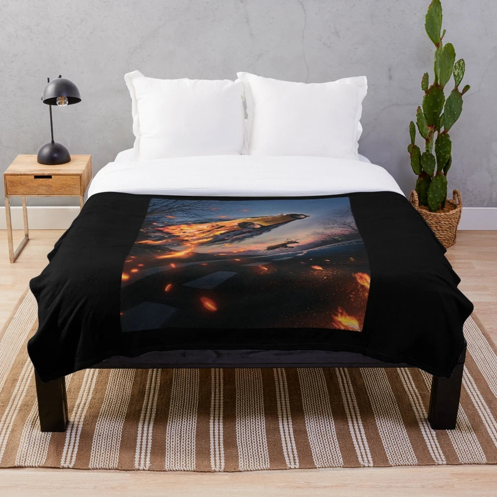 Vintage style plush blanket with a funny trinity music design