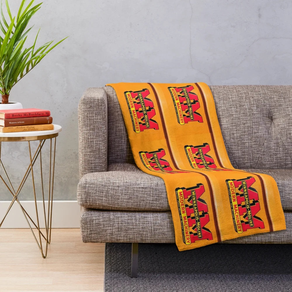 Vintage-style plush blanket featuring modern machinery artwork