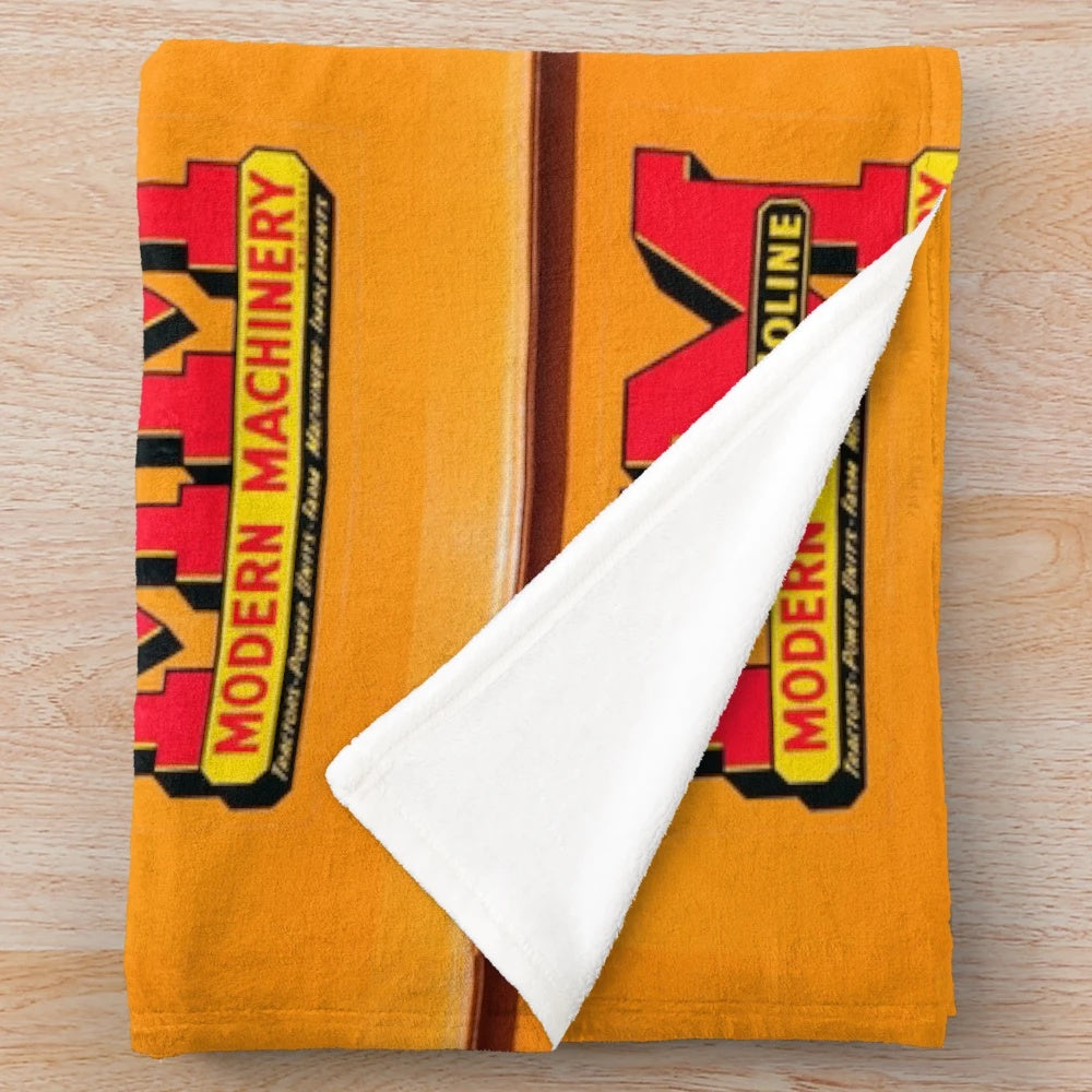 Vintage-style plush blanket featuring modern machinery artwork